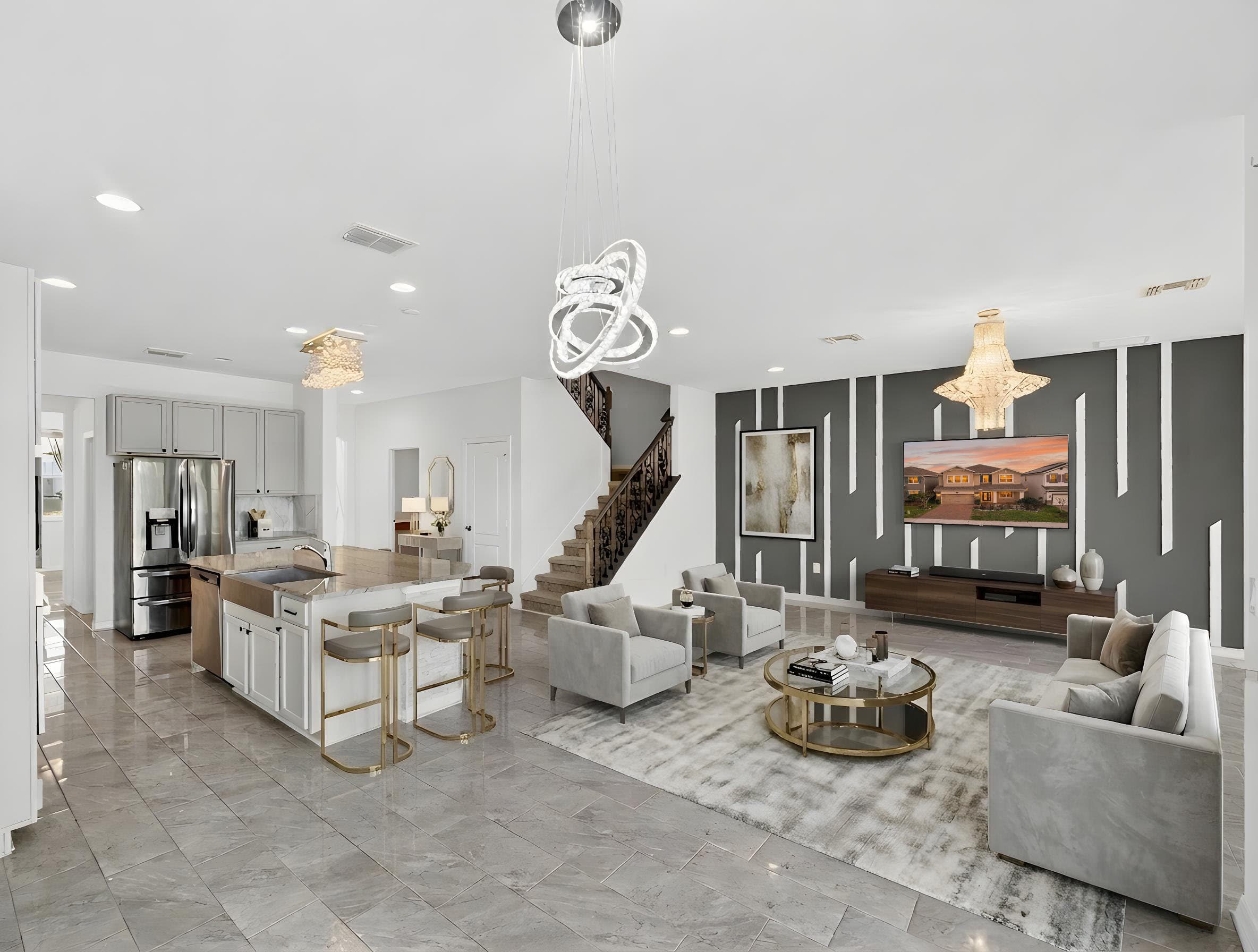 Staged living room and kitchen Orlando