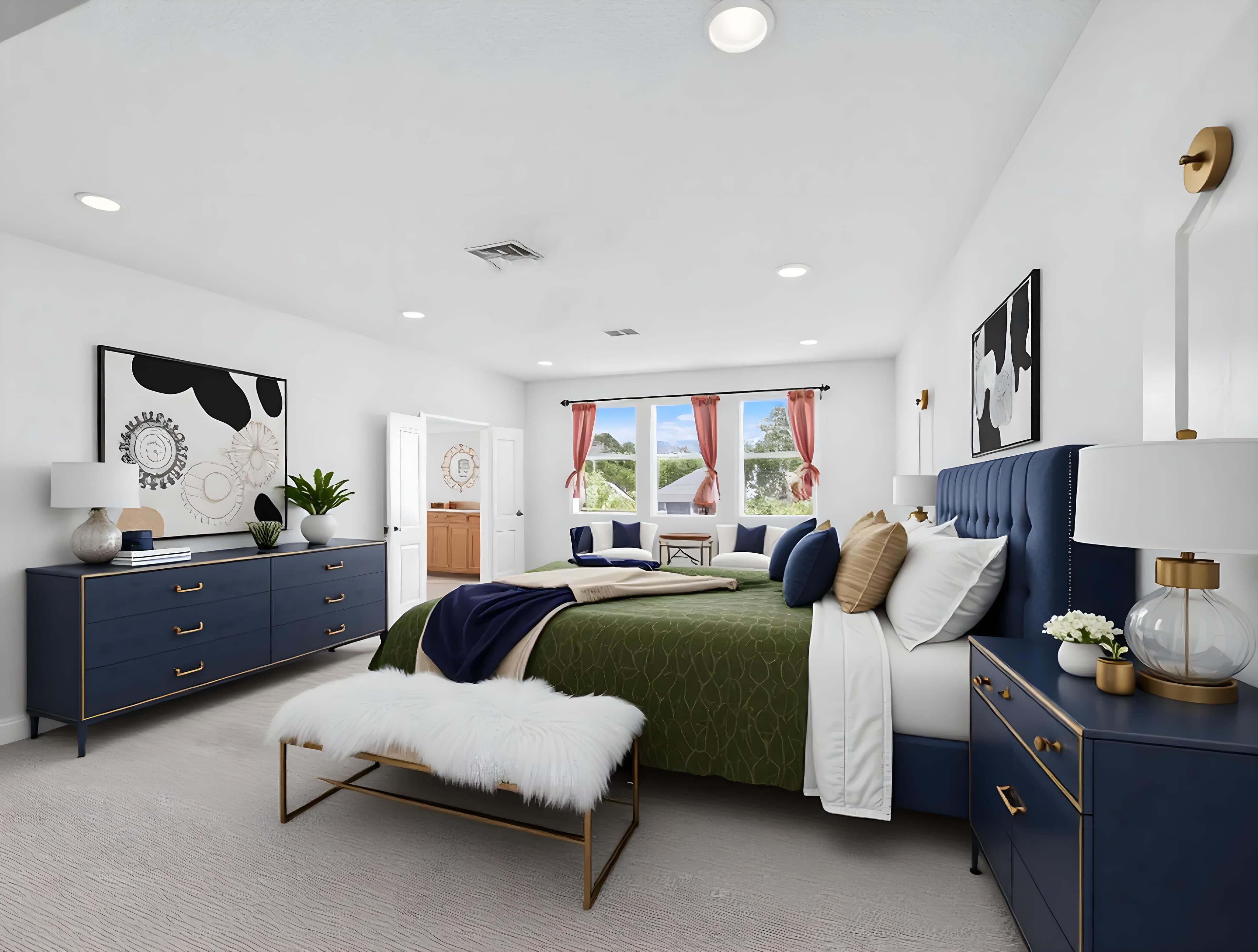 Primary bedroom staged Orlando real estate photo